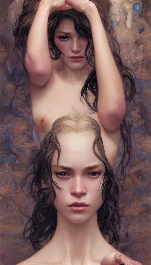 Prompt: epic masterpiece femme fatale, sweaty skin, hyperrealistic, octane render, cinematic, beautiful face and flawless skin, perfect hands, 5 fingers, by Edgar Maxence and Ross Tran and Michael Whelan, Legends of Runeterra