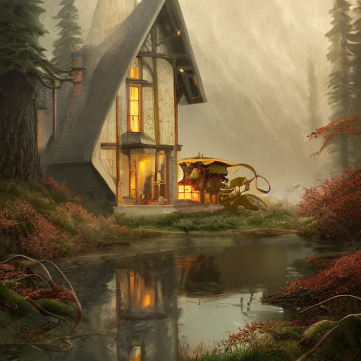 Image similar to brother grimms lakehouse legendary dragon digital art, irina french, heraldo ortega, mandy jurgens golden ratio, art canvas, award winning, masterpiece, trending on artstation, 8 k 1 5 0 mpx