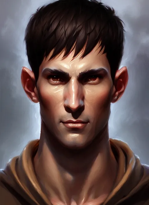 Image similar to a _ fantasy _ style _ portrait _ painting _ of light brown argentinian male short black hair defined very chiseled facial features long face big ears, rpg dnd oil _ painting _ unreal _ 5 _ daz. _ rpg _ portrait _ extremely _ detailed _ artgerm _ greg _ rutkowski _ greg