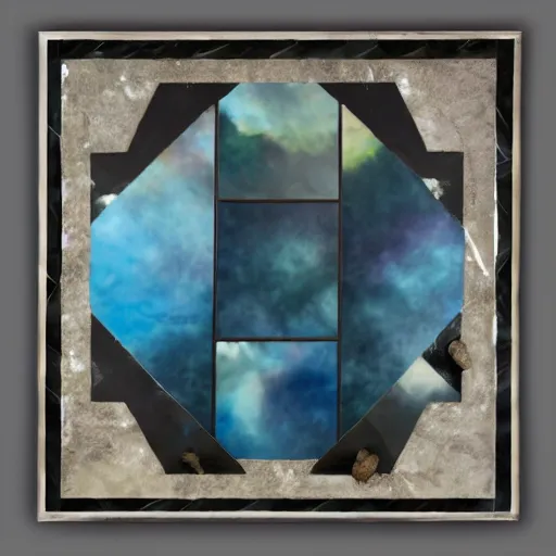 Image similar to dark matter faceted reality breaks into fragments, the mother - of - pearl sky and the black window