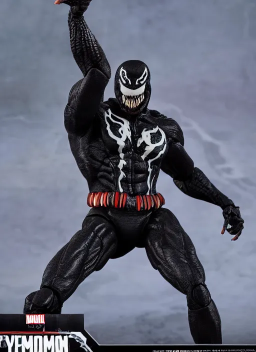 Prompt: a hot toys figure of venom, figurine, detailed product photo
