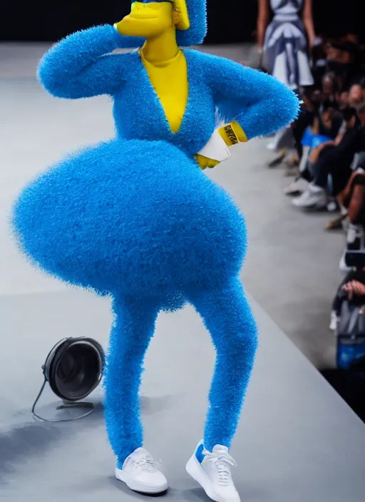 Image similar to hyperrealistic and heavy detailed air jordan runway show of marge simpson, leica sl 2 5 0 mm, vivid color, high quality, high textured, real life