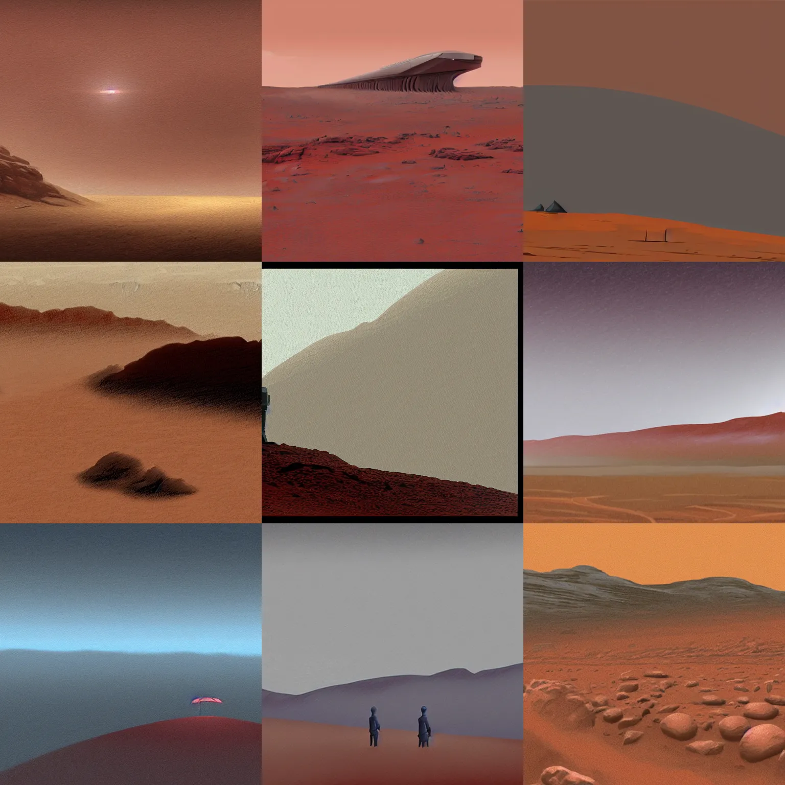 Prompt: rainy weather on Mars in the style of ralph mcquarrie