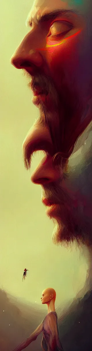 Prompt: a post - minimalism portrait of a magical triangle glass forehead, extremely long forehead being sucked into single point in infinity, vibrant color scheme, highly detailed, in the style of romanticism, cinematic, artstation, moebius, greg rutkowski