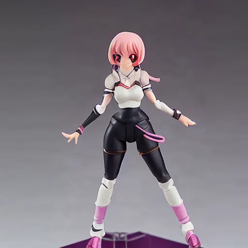 Image similar to Famous Streamer Amouranth Alinity KaceyTron LilyPichu as a Figma anime figurine. Posable PVC action figurine. Detailed artbreeder face. Full body 12-inch Figma anime statue.