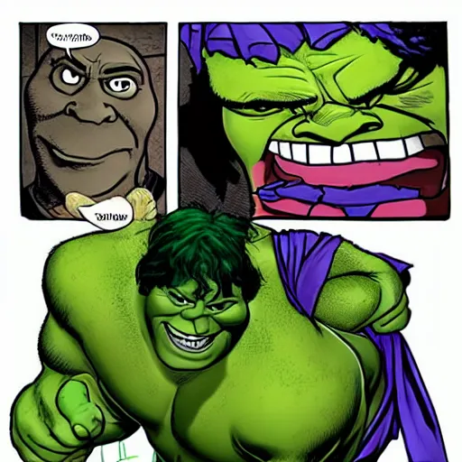 Prompt: shrek transforming into a hulk