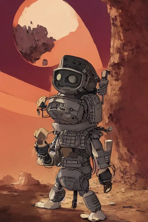 Image similar to anthropomorphic rodent with white and black ancestral ornate japanese tactical gear on an abandonment desert planet, long shot, rule of thirds, golden ratio, graphic novel by fiona staples and dustin nguyen, by beaststars and orange, peter elson, alan bean, studio ghibli, makoto shinkai