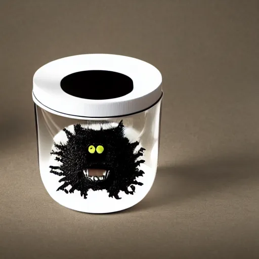 Image similar to Evil monster in a jar, product photography, centered, studio lightning