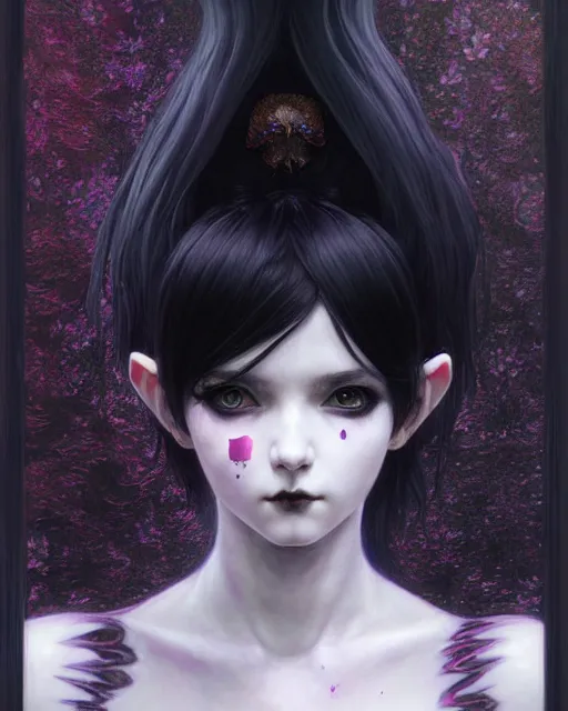 Prompt: portrait of beautiful cute young goth maiden girl with short white hairs in warhammer armor, art by ( ( ( kuvshinov ilya ) ) ) and wayne barlowe and gustav klimt and artgerm and wlop