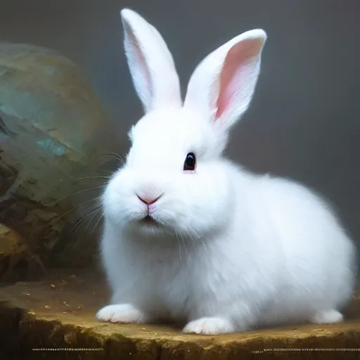 Image similar to cute white dwarf rabbit, 4 k oil on linen by wlop, artgerm, andrei riabovitchev, nuri iyem, james gurney, james jean, greg rutkowski, highly detailed, soft lighting 8 k resolution