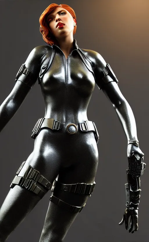 Prompt: black widow, bronze statue and silver, unreal engine, high detailed, holographic