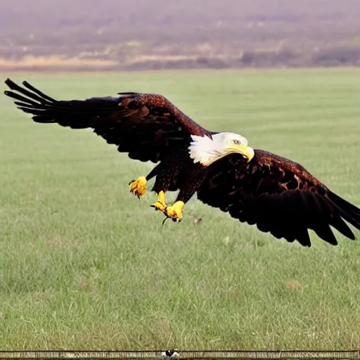 Prompt: eagle grabbing a green shield midflight