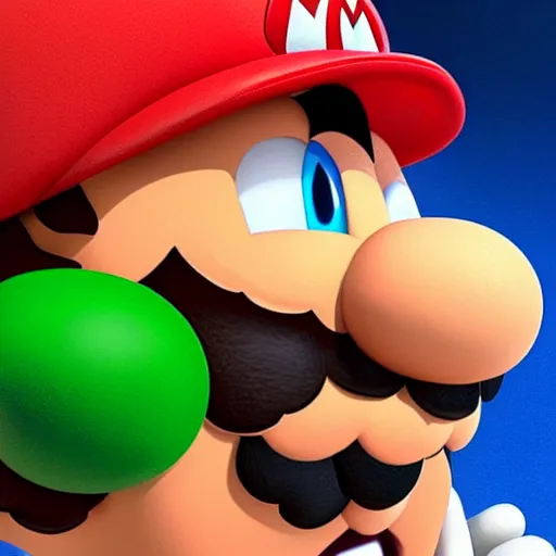 Image similar to extremely zoomed-in photo of Super Mario looking surprised