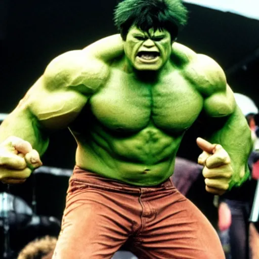 Image similar to hulk performing at woodstock