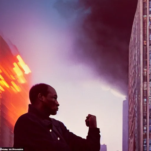 Image similar to closeup portrait of a man piloting a spaceship in a smoky new york street , by Annie Leibovitz and Steve McCurry, natural light, detailed face, CANON Eos C300, ƒ1.8, 35mm, 8K, medium-format print