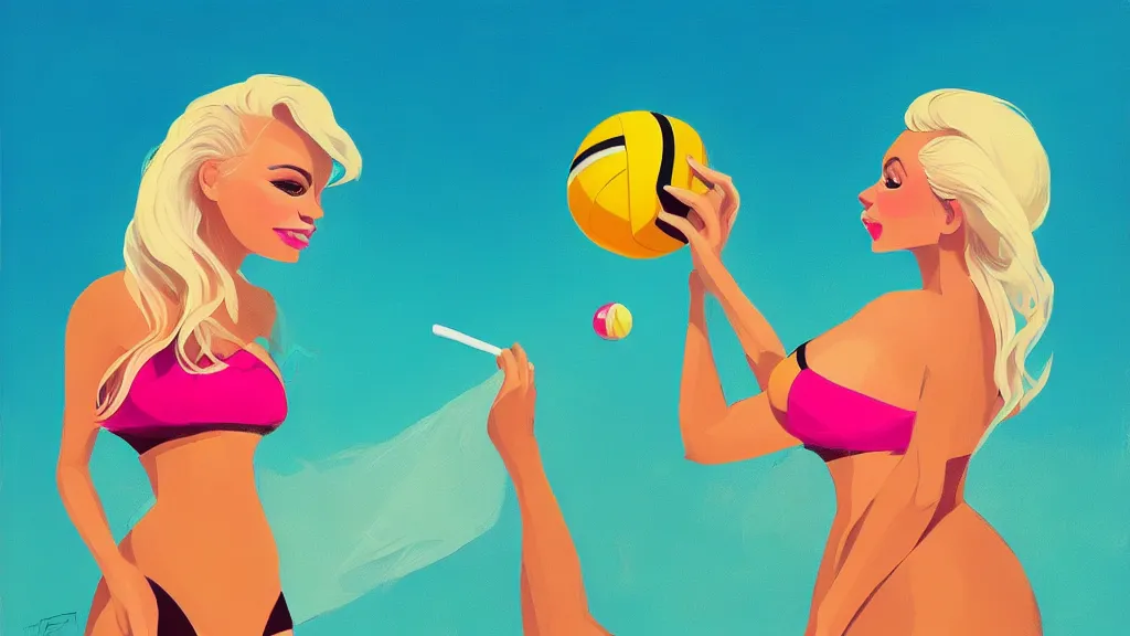 Image similar to portrait of trisha paytas, elegant, intricant, beach, volleyball, and icecream, by anton fadeev