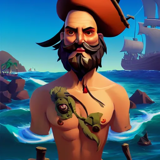 Prompt: painting jack the pirate on sea of thieves game avatar hero mermaid smooth face median photoshop filter cutout vector behance hd by jesper ejsing, by rhads, makoto shinkai and lois van baarle, ilya kuvshinov, rossdraws, illustration, art by ilya kuvshinov and gustav klimt