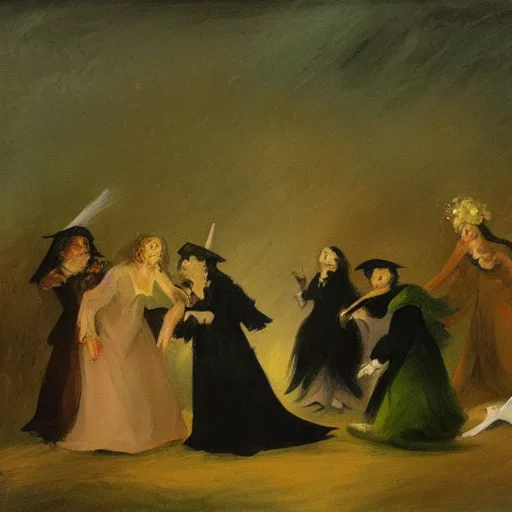 Image similar to a painting of a witches coven in the style of francisco goya