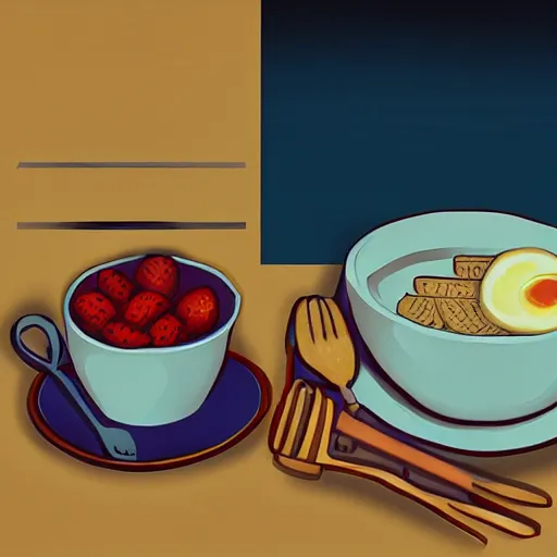 Prompt: illustration breakfast by Julia Gash