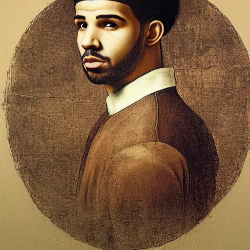 Image similar to Portrait of the rapper Drake by Leonardo Vinci