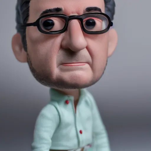 Image similar to Funko Pop doll of Jean-Luc Melenchon taken in a light box with studio lighting, some background blur