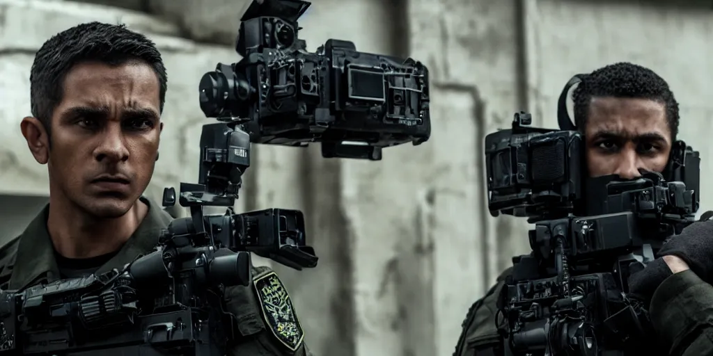 Image similar to vfx film, swat team squad crew, breach and clear, gang house, flat color profile low - key lighting award winning photography arri alexa cinematography, cinematic beautiful natural skin, famous face, atmospheric cool color - grade