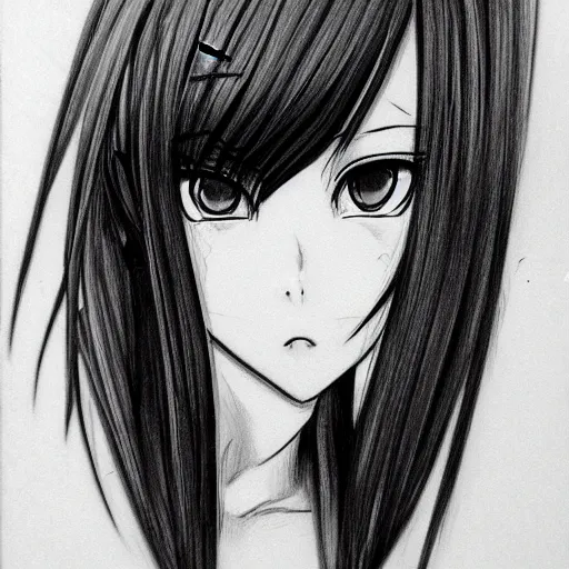 Image similar to anime girl headshot profile picture, black and white sketch, drawn in ballpoint pen, made by WLOP, trending on artstation