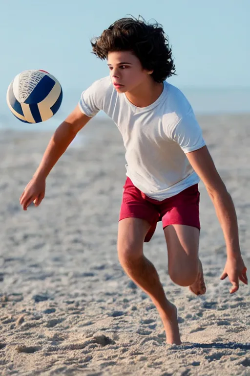 Image similar to young jake t. austin playing volley ball on the beach in beach kings film, red weapon 8 k s 3 5, cooke anamorphic / i lenses, highly detailed, cinematic lighting