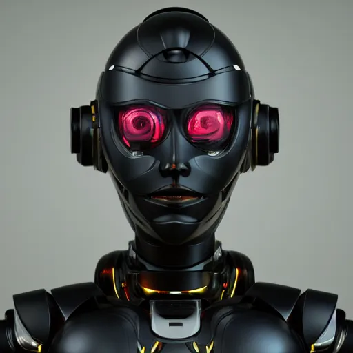 Image similar to an amazing robot-helmet, robotic head-bust portrait, of a sci-fi, human robot hybrid with weaponized systems built into the 3d helmet, cgi, zbrush, blender, octane render