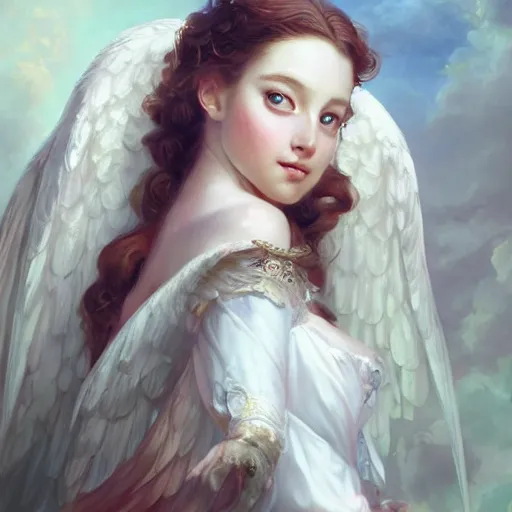 Image similar to A masterpiece portrait of a royal princess baroque rococo girl with tall white amazing with angel wings. trending on artstation, digital art, by Stanley Artgerm Lau, WLOP, Rossdraws, James Jean, Andrei Riabovitchev, Marc Simonetti, Yoshitaka Amano