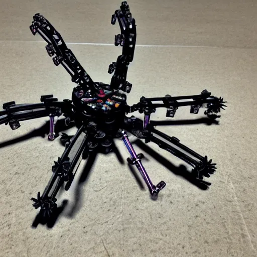 Prompt: a mechanical spider robot with guns