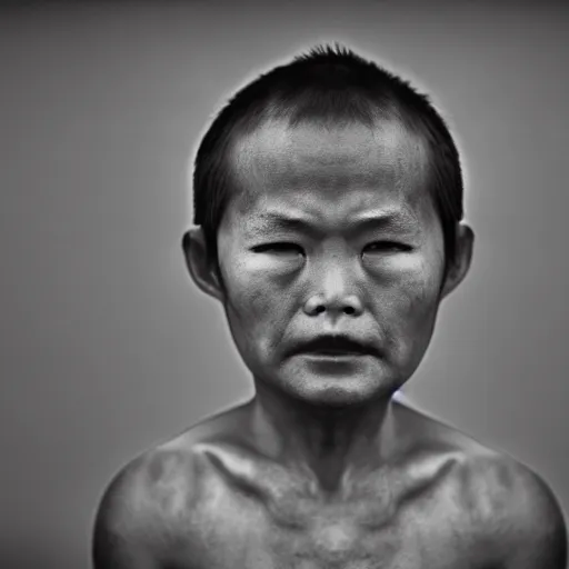 Prompt: Award winning editorial portrait of a young asian by Edward Sherriff Curtis an Lee Jeffries, 85mm ND5, perfect lighting, gelatin silver process