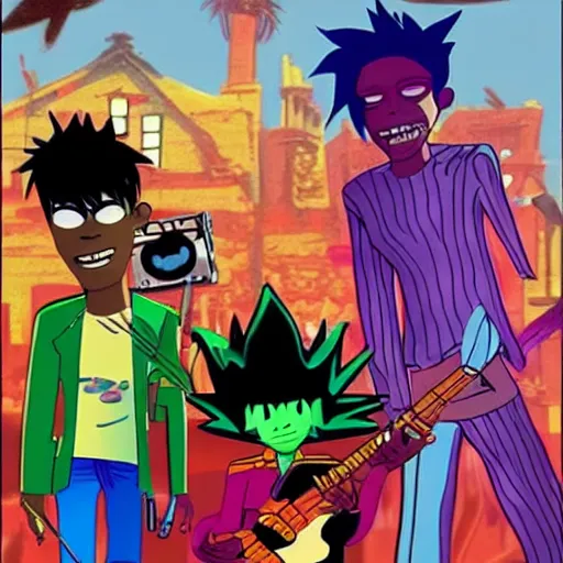 Image similar to Gorillaz cartoon, Gorillaz, 2006, Phase 2 Gorillaz, MTV cartoon, animated series screenshot