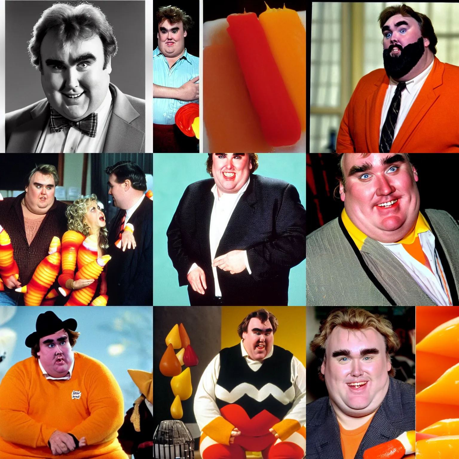 Prompt: john candy with skin like candy corn
