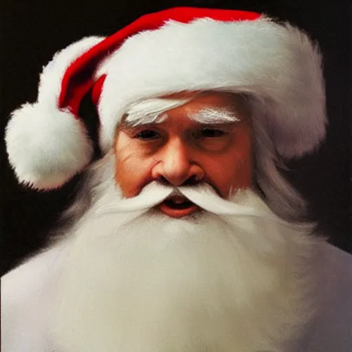 Prompt: Angry Father Christmas police mugshot Painted by Caravaggio