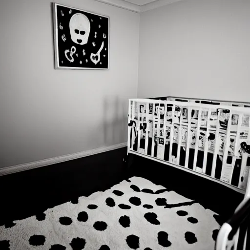 Prompt: creepy nursery liminal space, dark photograph