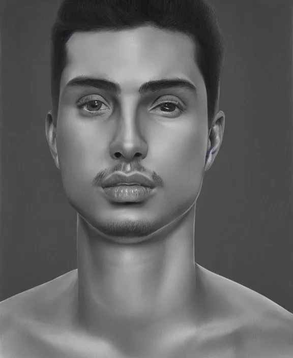 Image similar to heroic portrait of a handsome young mexican buddy, art by denys tsiperko and bogdan rezunenko, hyperrealism