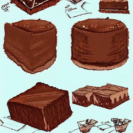 Prompt: highly detailed concept art of a brownie cake