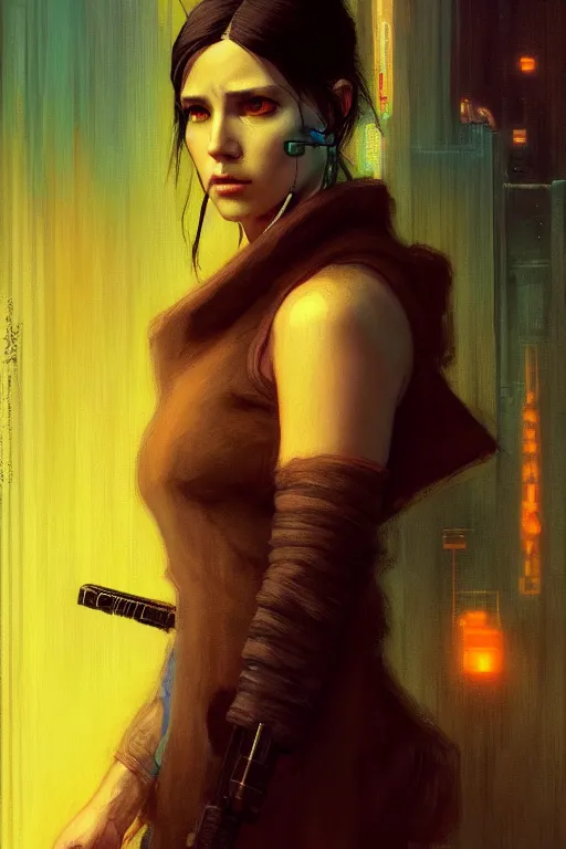 Image similar to character portrait cyberpunk blade runner 2 0 4 9 ( ( ( ( ( ( ( ( totally definitely not negative no not girl with the pearl earring inspired, well maybe a little ) ) ) ) ) ) ), character design, painting by gaston bussiere, katsuya terada, frank frazetta, tom of finland, trending on artstation