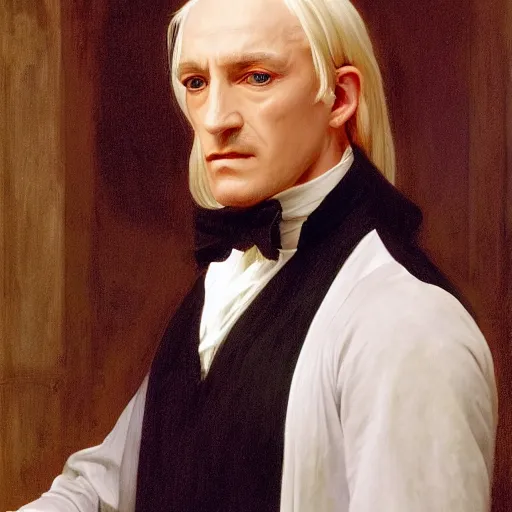 Prompt: Painting of Lucius Malfoy. Art by william adolphe bouguereau. During golden hour. Extremely detailed. Beautiful. 4K. Award winning.