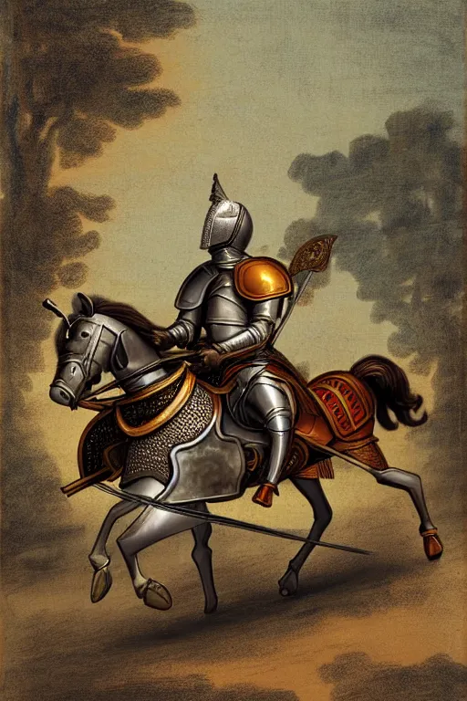 Image similar to a knight riding a horse - chariot by chris mcgrath and greg rutowski, muted colors, detailed