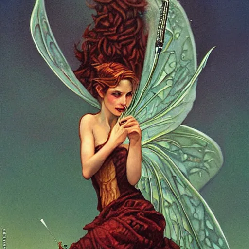 Image similar to fairy finds a cigarette, by gerald brom