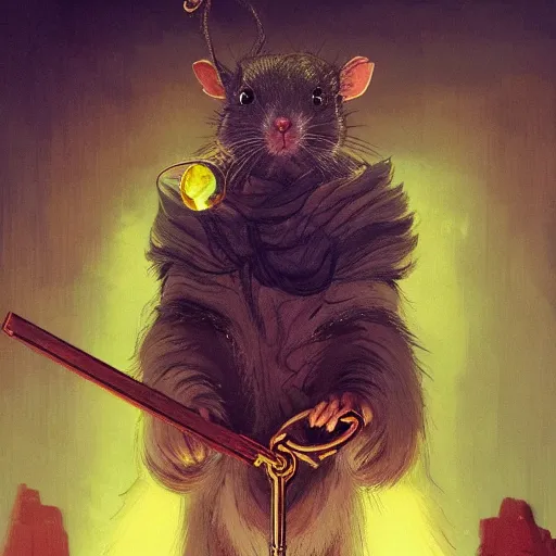 Prompt: a detailed portrait of a rat guardian holding a key, by victo ngai and greg rutkowski, digital art, realistic painting, very detailed, fantasy, high definition, character design, dnd, trending on artstation