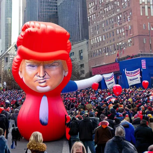 Image similar to an inflatable donald trump balloon at the macy's day thanksgiving parade, hyperreal - w 1 0 2 4