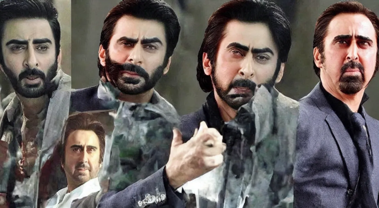 Prompt: Pakistani Actor Fawad Khan, You Don't Say Meme by Nicholas Cage, picture, film still shit, accurate, cinematic