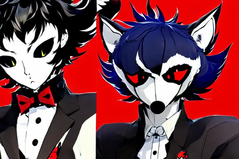 Image similar to persona 5 : royal ( by atlus ) video game splash screen, a furry male sandcolored tan fox fursona ( has hair ), persona 5 phantom thief style