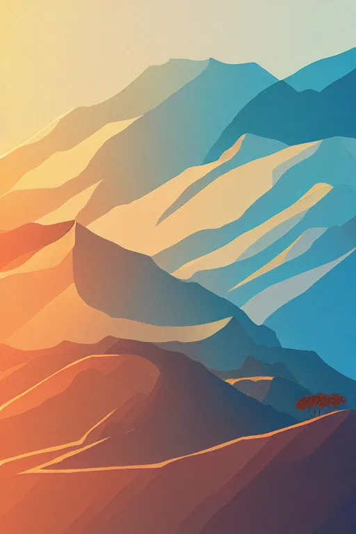 Image similar to sunrise mountain water vector illustration digital art by james gilleard trending on artstation