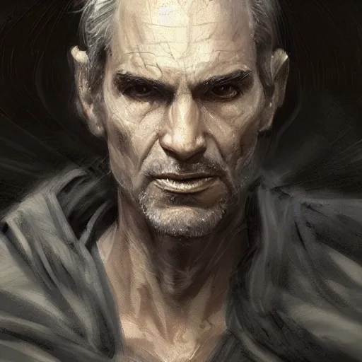 Image similar to portrait of a man by greg rutkowski, old jedi master, he looks like sam witwer, wearing gray jedi robes, star wars expanded universe, he is about 6 0 years old, highly detailed portrait, digital painting, artstation, concept art, smooth, sharp foccus ilustration, artstation hq