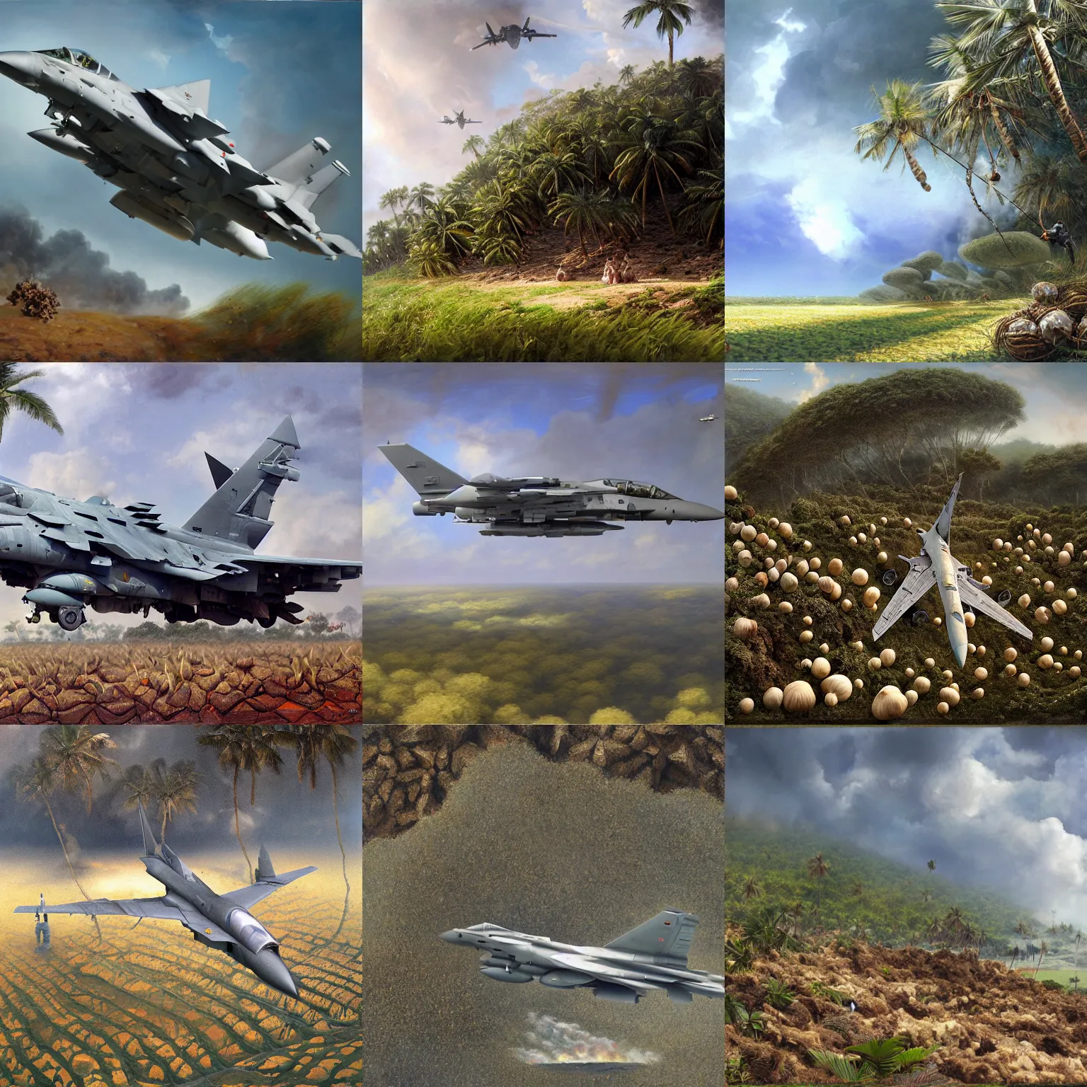 Prompt: tornado gr 4 mod flying over acanthite fields full of coconuts by zhaoming wu, john collier, albert aublet, cedric peyravernay, nick alm, makoto shinkai, highly detailed, convoluted, technical, hard focus