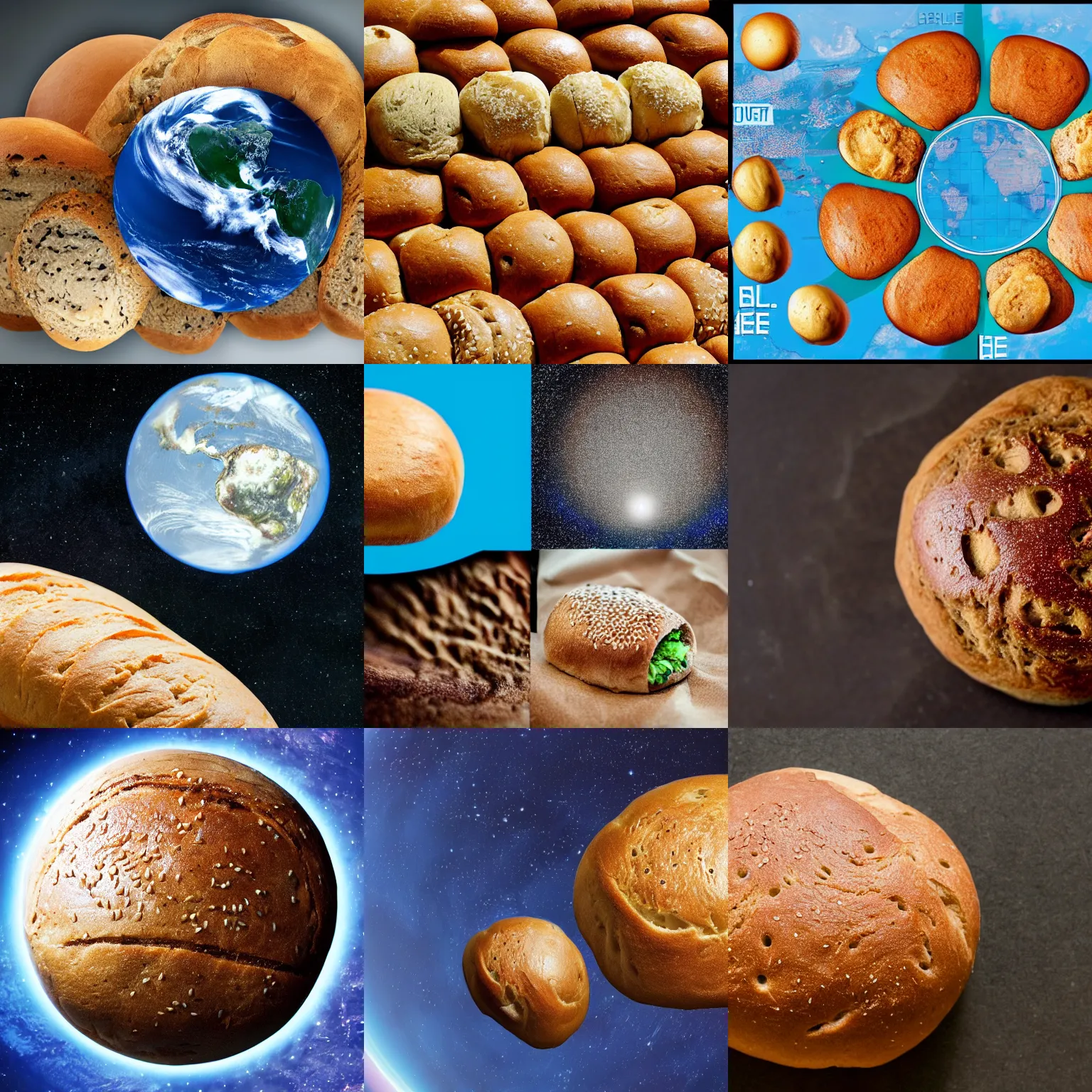 Prompt: 4 5 degrees photo planetoid earth surrounded by sesame bread bun